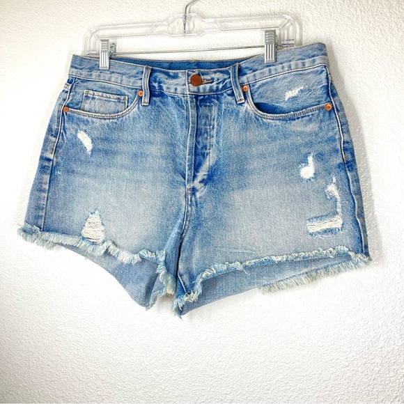 Blank NYC Denim Shorts High Waist Size 30 Light Wash Fraged Riped Cotton - Picture 2 of 14